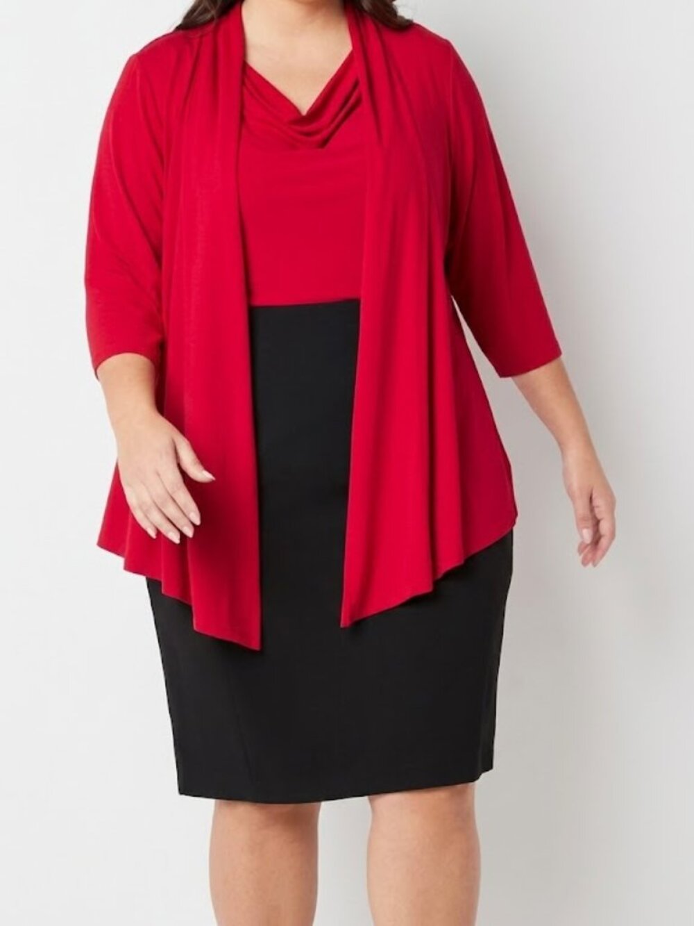 MSRP $79 Connected Apparel Womens 14, 16 Red/Black Dress w/ Cardigan